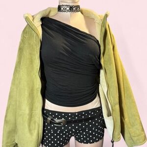 Olive green suede/faux suede jacket with soft faux fur lining